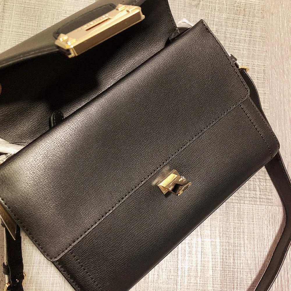 Michael Kors Black Leather Top-Handle Satchel with Gold Hardware